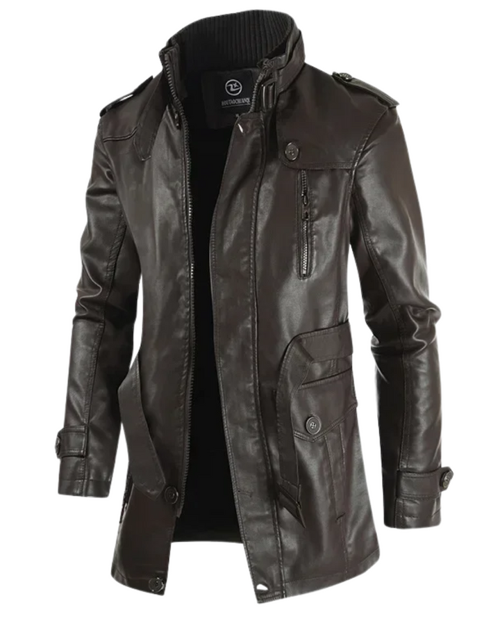 Élégante veste de biker longue en cuir