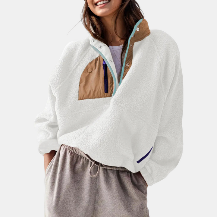 Veste-pull en polaire colorblock à demi-boutons-pression pour femme