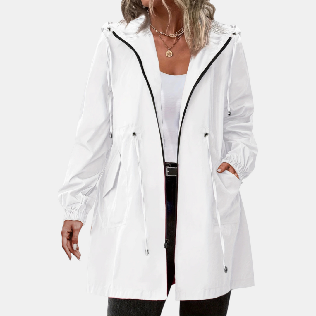 Coupe-vent pour femme avec cordon de serrage à la taille, capuche, veste longue