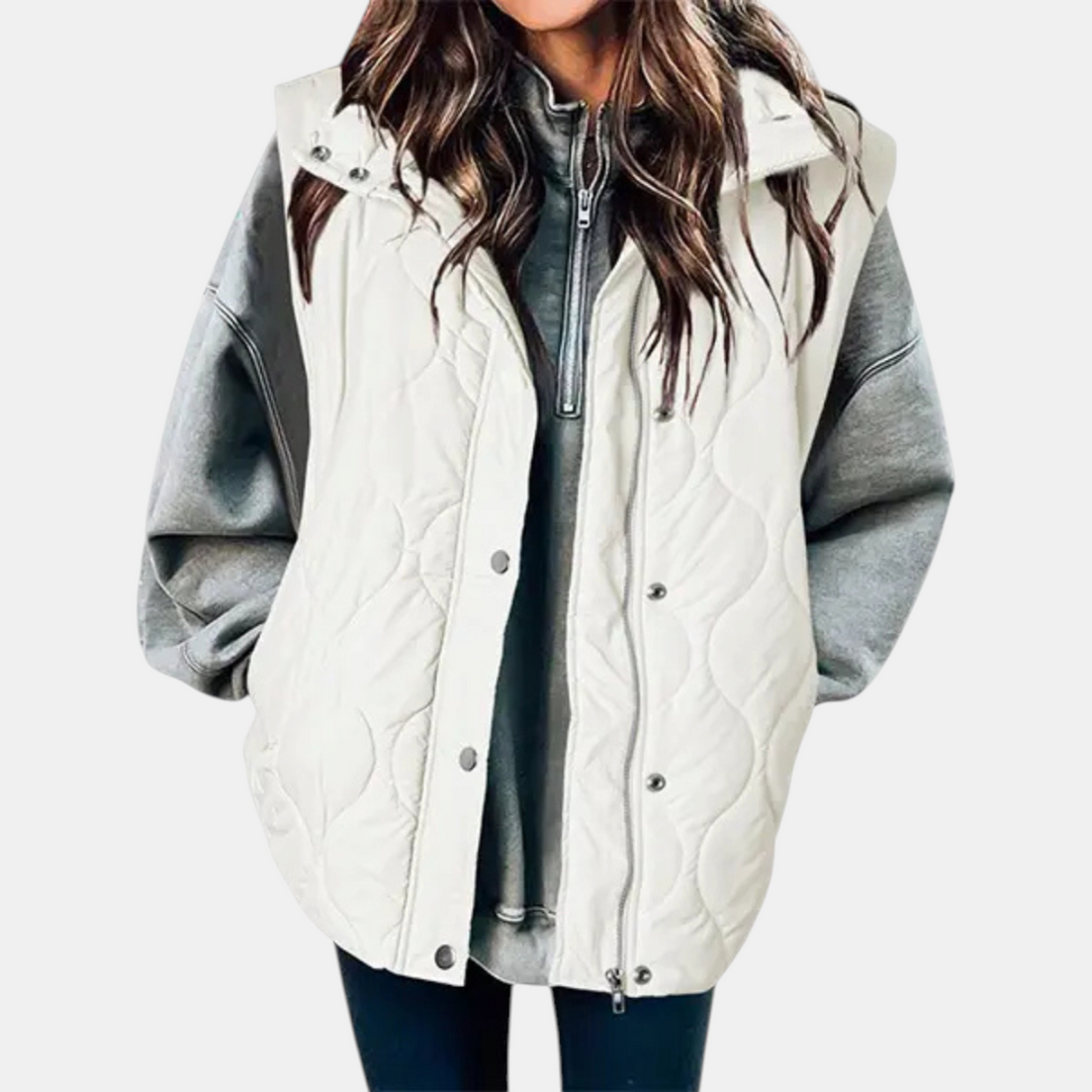Gilet imbottito da donna Freja I, design trapuntato con cerniera e bottoni a pressione, senza maniche