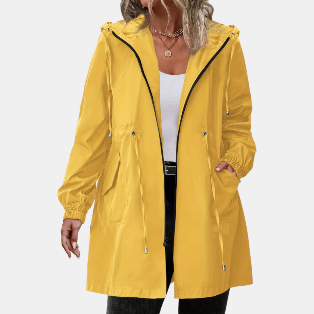 Coupe-vent pour femme avec cordon de serrage à la taille, capuche, veste longue
