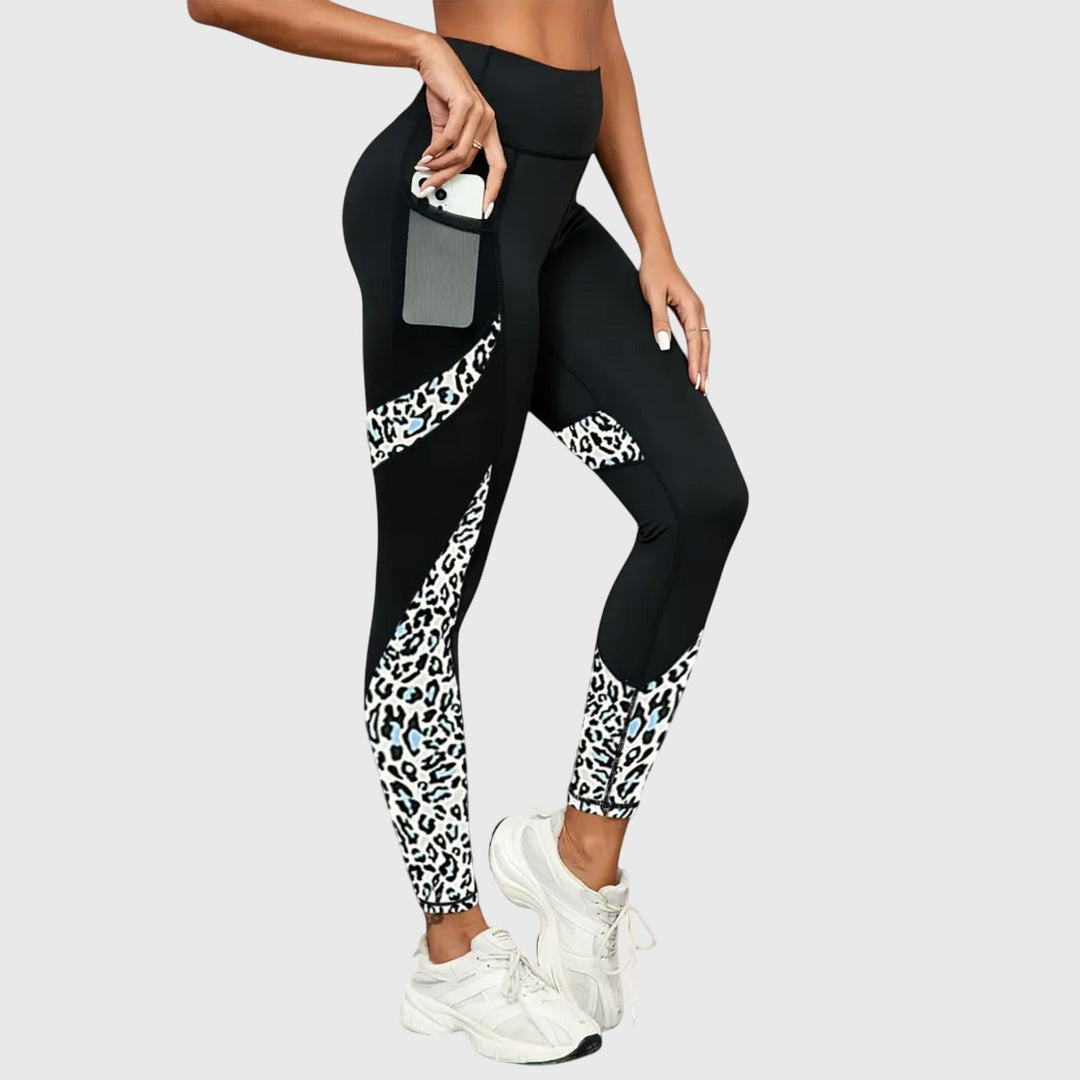 Pantaloni da allenamento a vita alta con stampa leopardata