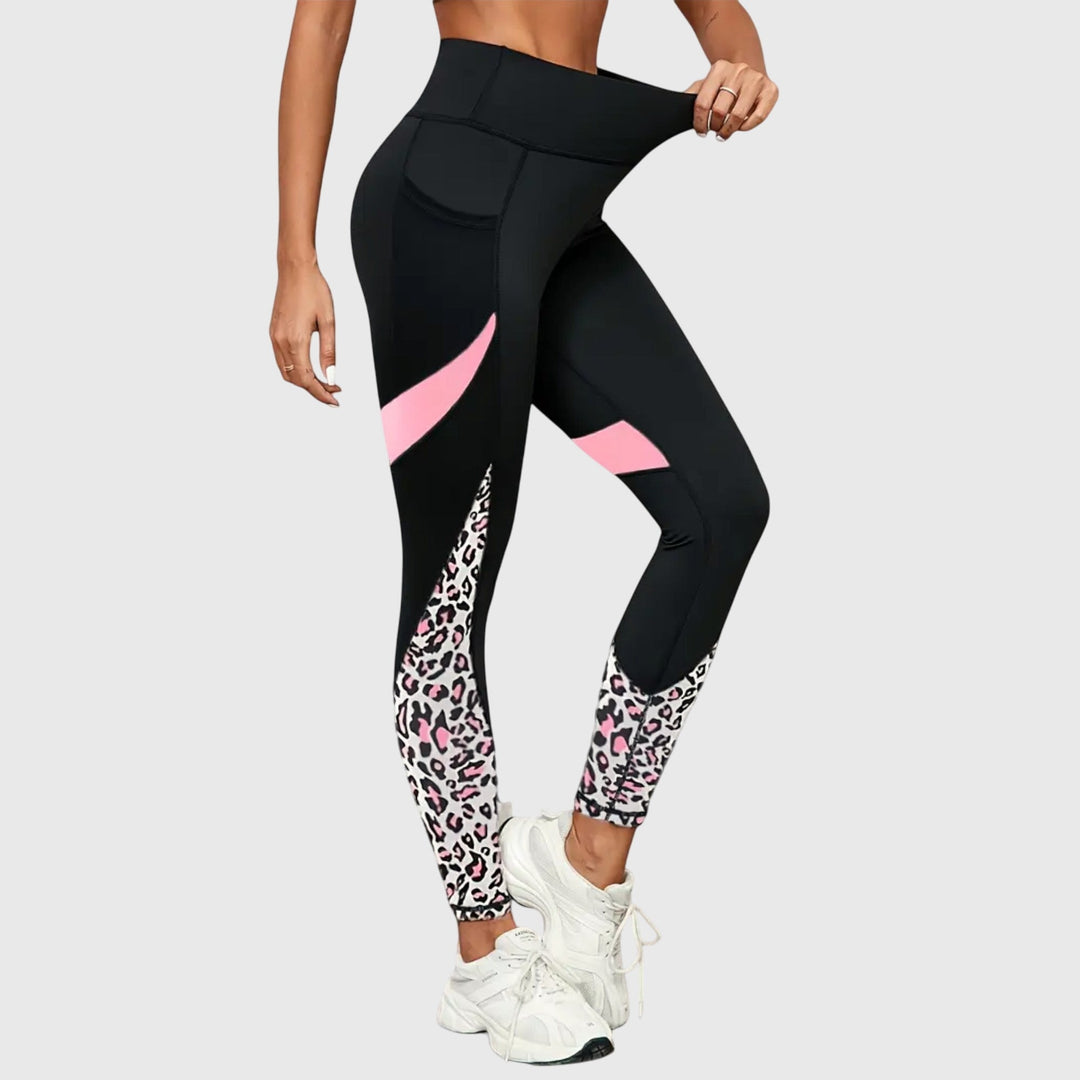 Pantaloni da allenamento a vita alta con stampa leopardata