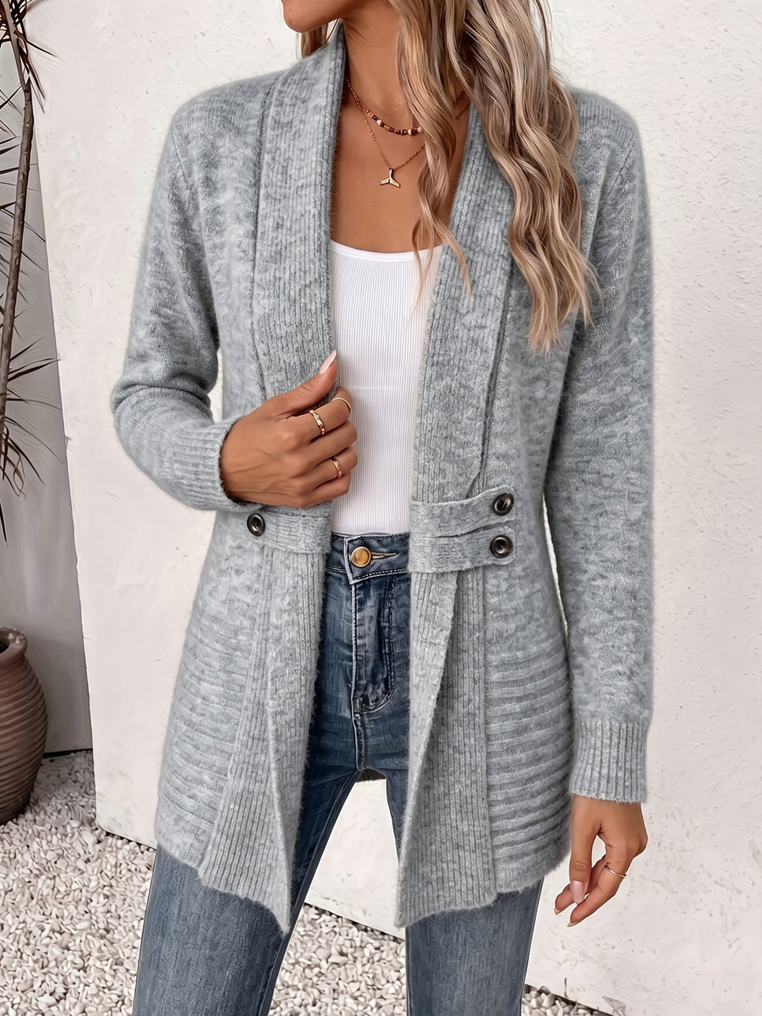 Ingrid | Élégant cardigan pour femme - Ouverture frontale & taille cintrée