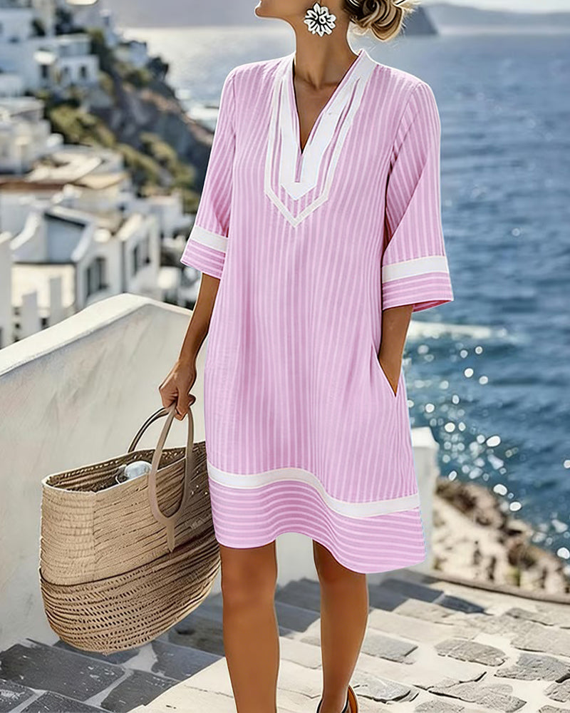 Klara - Robe rayée à manches courtes avec col en V