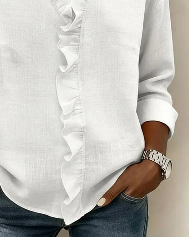 Indie | Blouse à volants, col V et manches longues