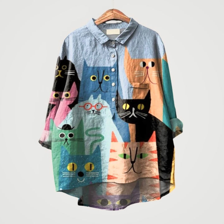 Liliana™ | Chemisier en lin intemporel avec chats colorés pour plus de confort
