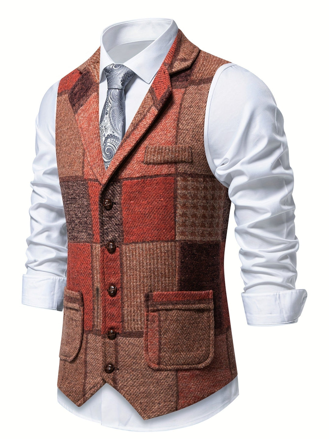 Léo | Gilet en tweed patchwork à motif chevrons