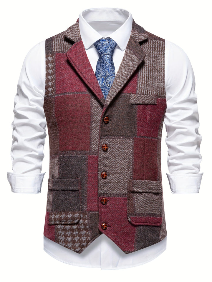 Léo | Gilet en tweed patchwork à motif chevrons