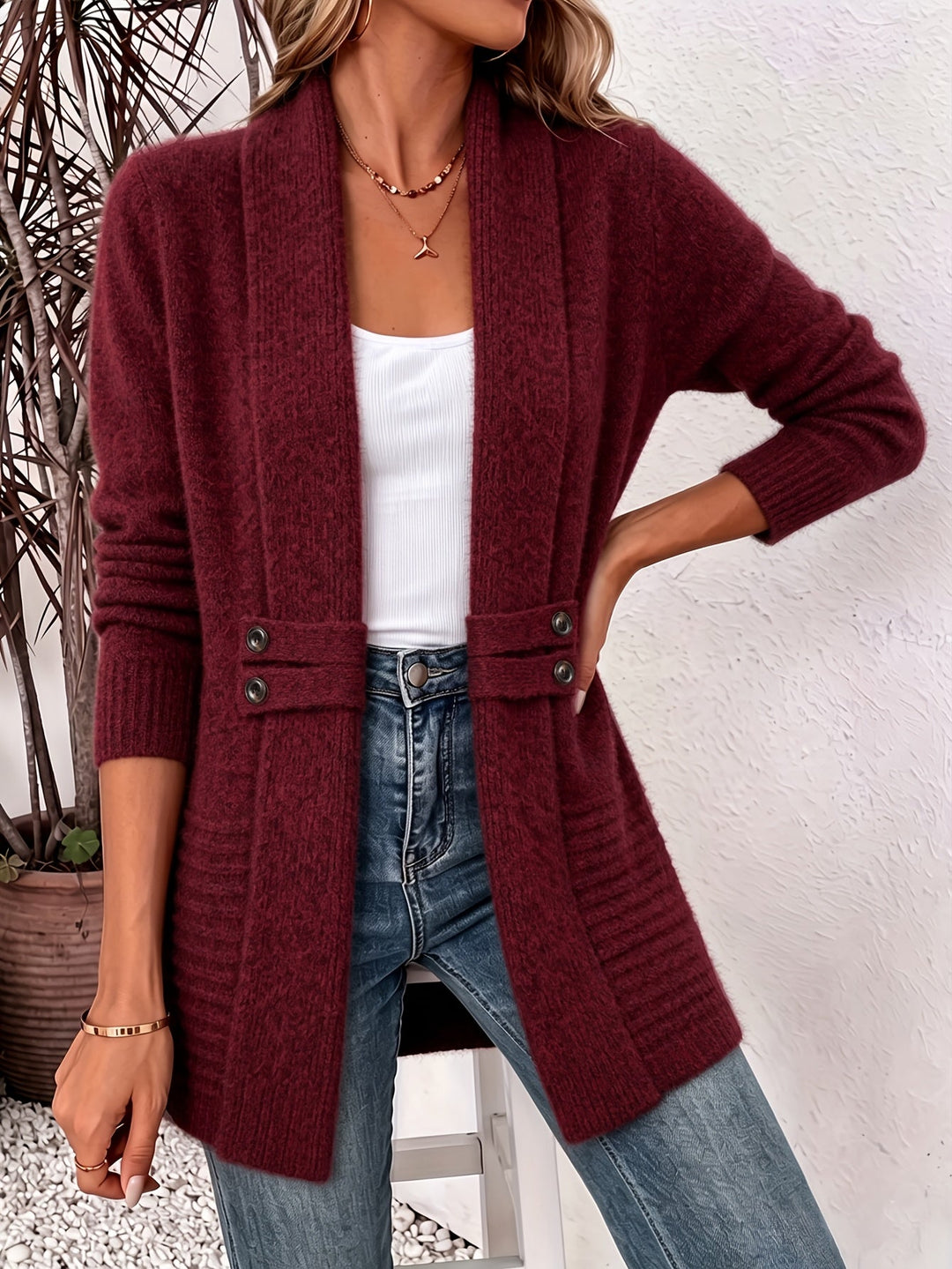 Ingrid | Élégant cardigan pour femme - Ouverture frontale & taille cintrée