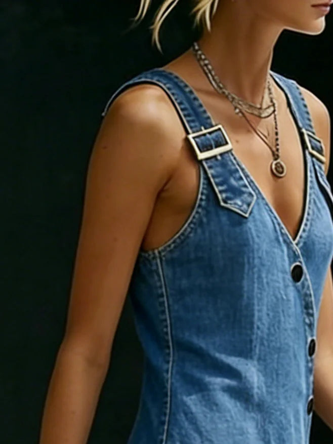 Vera | Langes Denim-Kleid mit Knöpfen