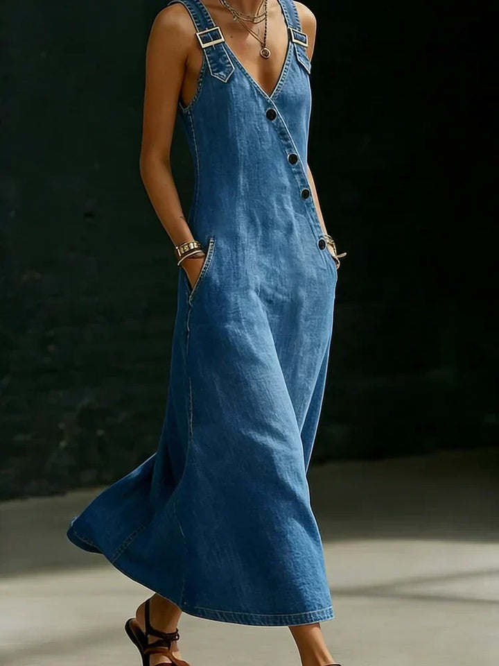 Vera | Langes Denim-Kleid mit Knöpfen