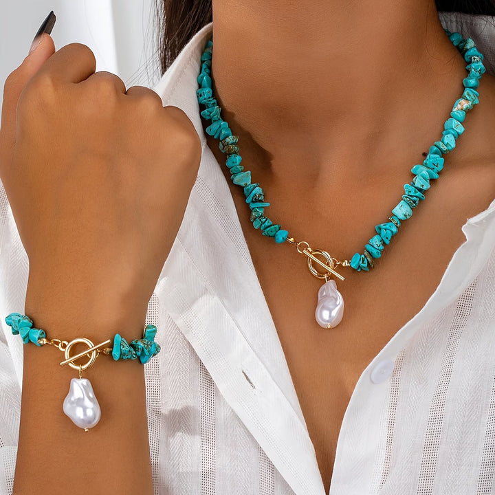 Set collana e bracciale turchese e perla