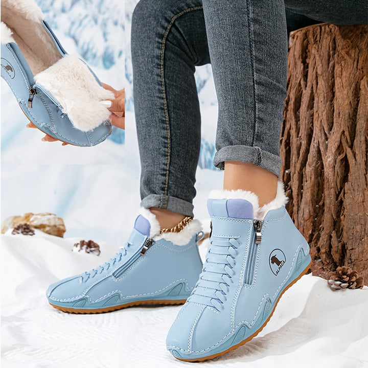Frieda | Damen Gefütterte Ankle Boots Kunstleder Reißverschluss Winterstiefeletten