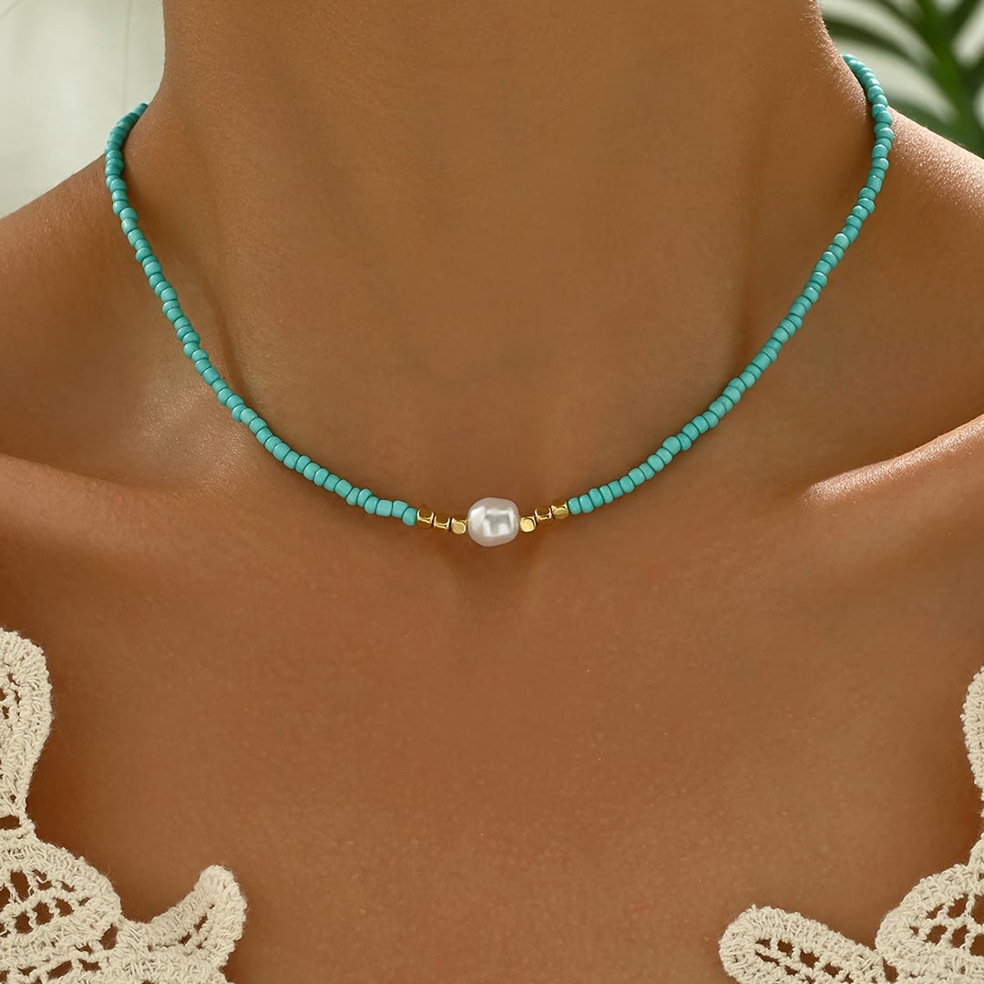 Collana minimalista in turchese e perle