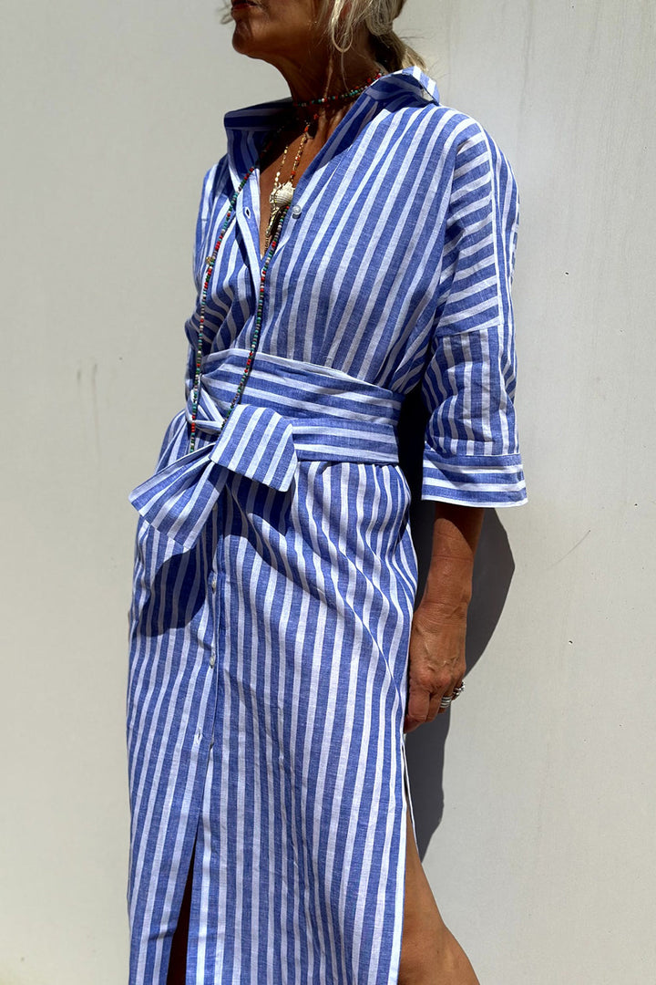 Sophia | Robe chemisier rayée intemporelle au confort élégant
