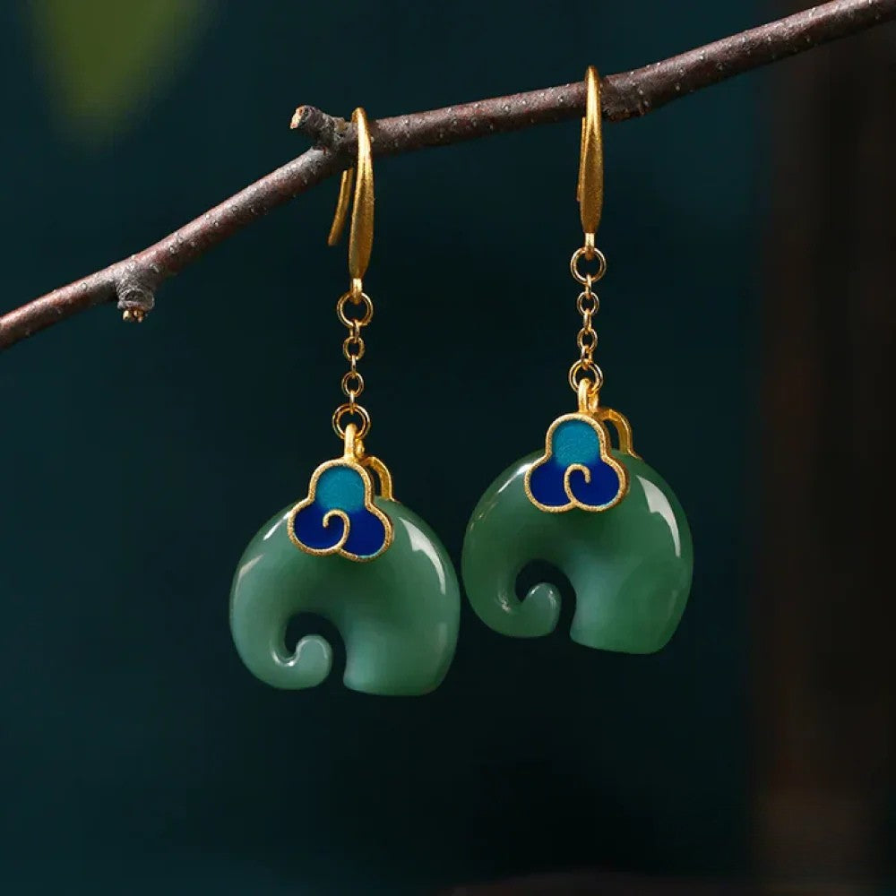 Boucles d'oreilles éléphants vertes rétro