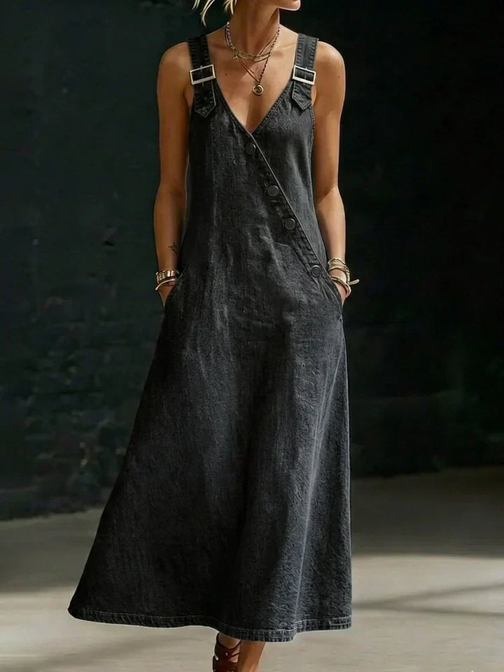 Vera | Langes Denim-Kleid mit Knöpfen