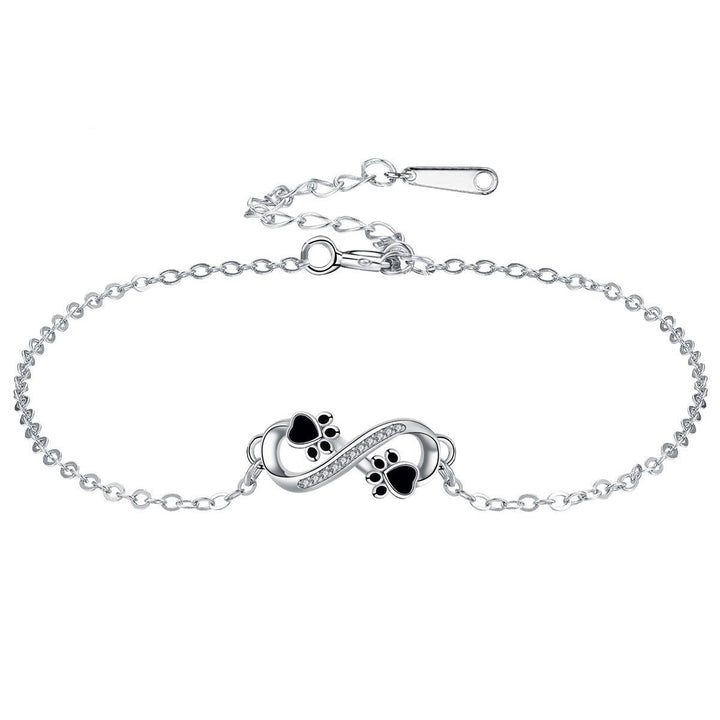 Bracelet avec symbole de l'infini, pendentif avec empreinte de patte et zircone