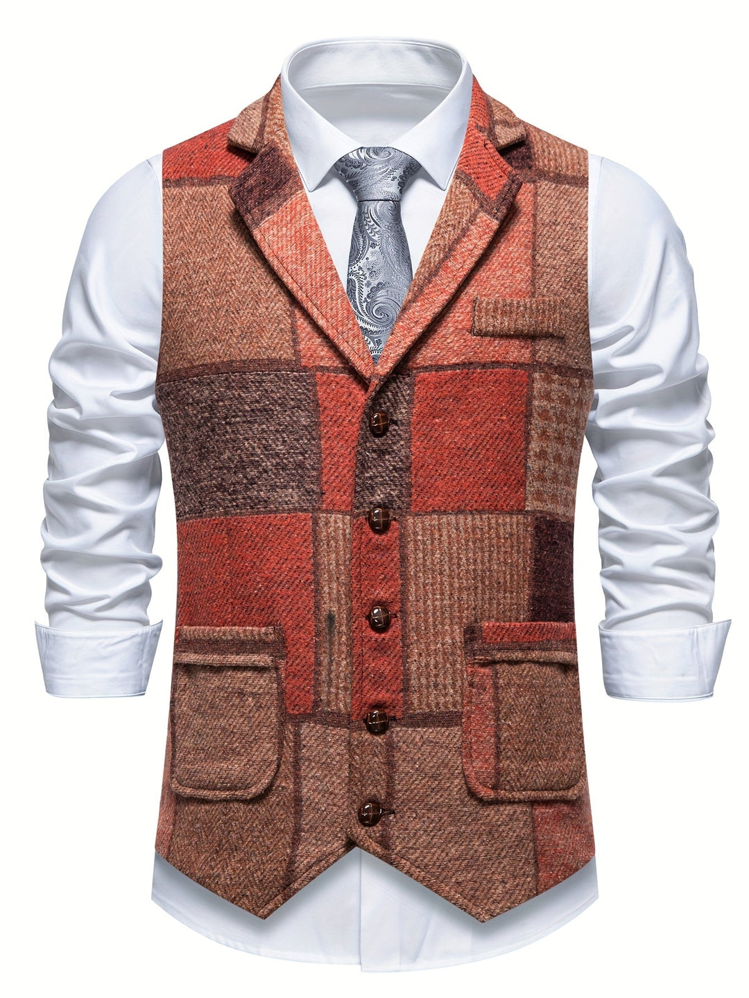 Léo | Gilet en tweed patchwork à motif chevrons