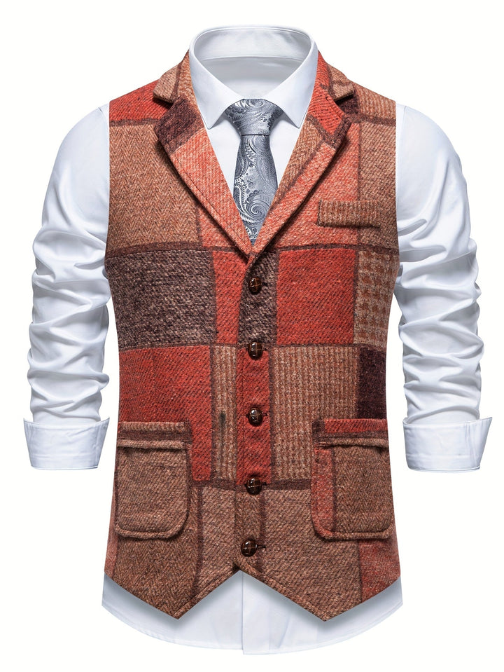 Léo | Gilet en tweed patchwork à motif chevrons