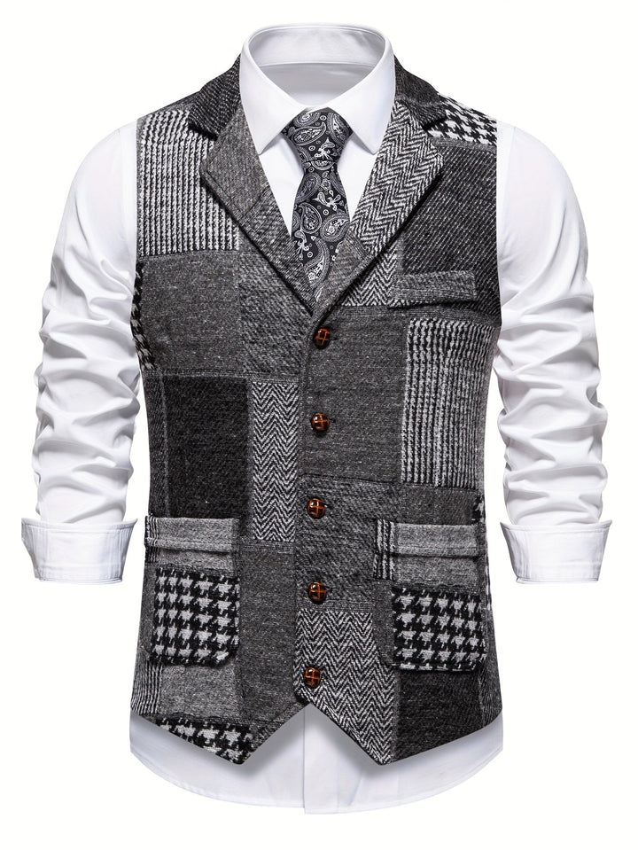 Léo | Gilet en tweed patchwork à motif chevrons