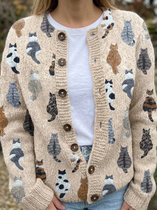 Charlotte™ | Cardigan confortable à motif chat