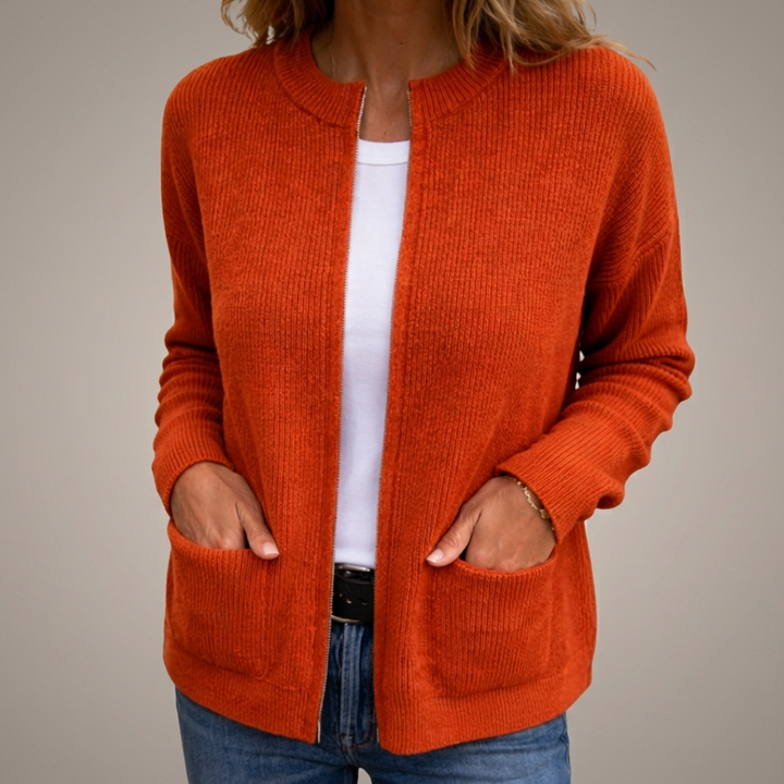 Monika - Cardigan in maglia morbida con zip frontale