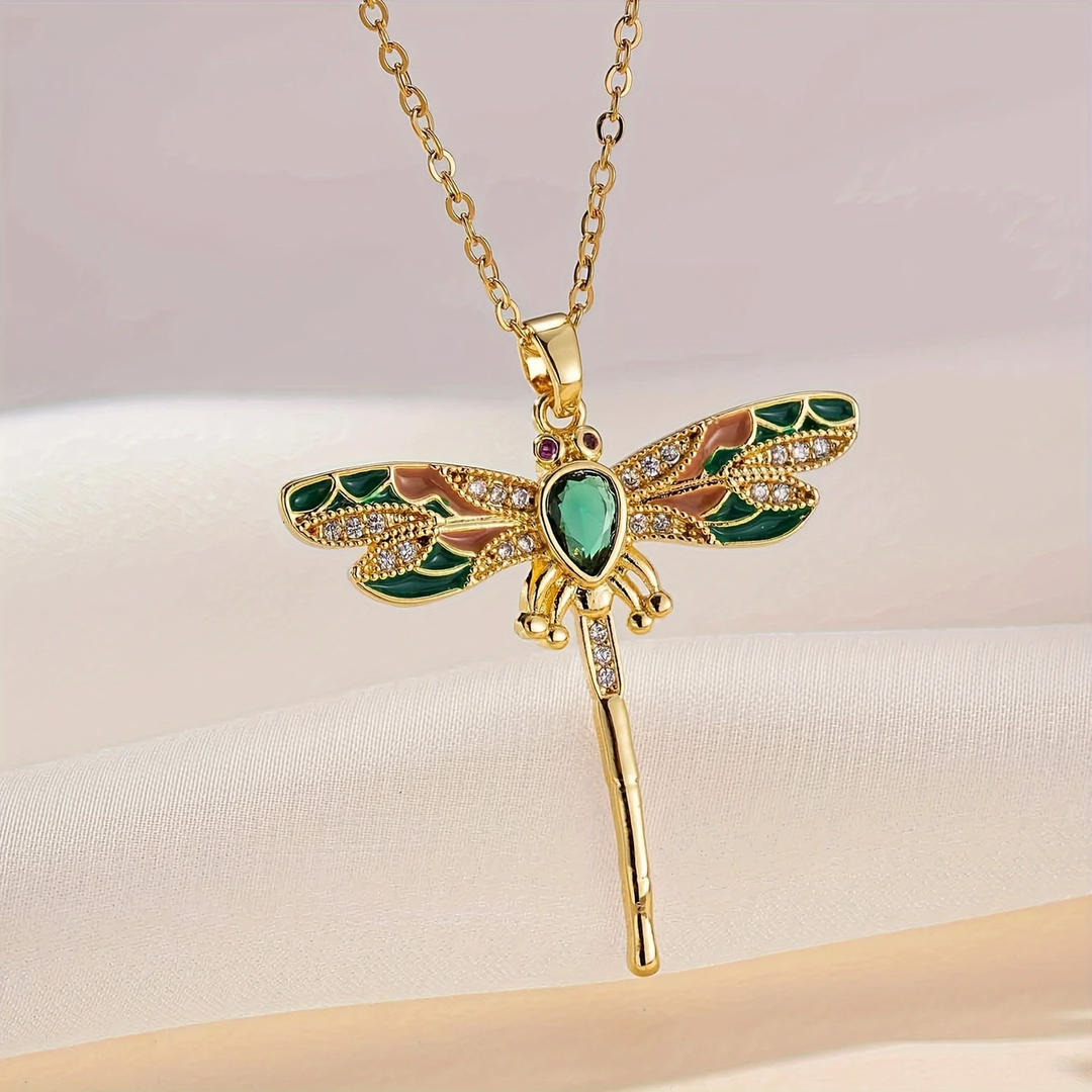 Leuchtendes Collier mit grüner Libelle