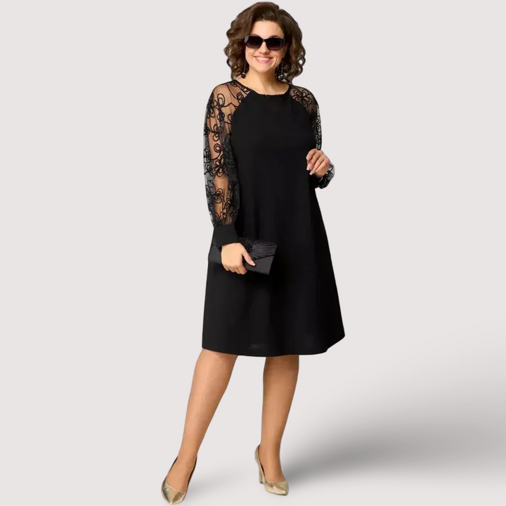 Elena - Élégantes robes noires à manches en dentelle