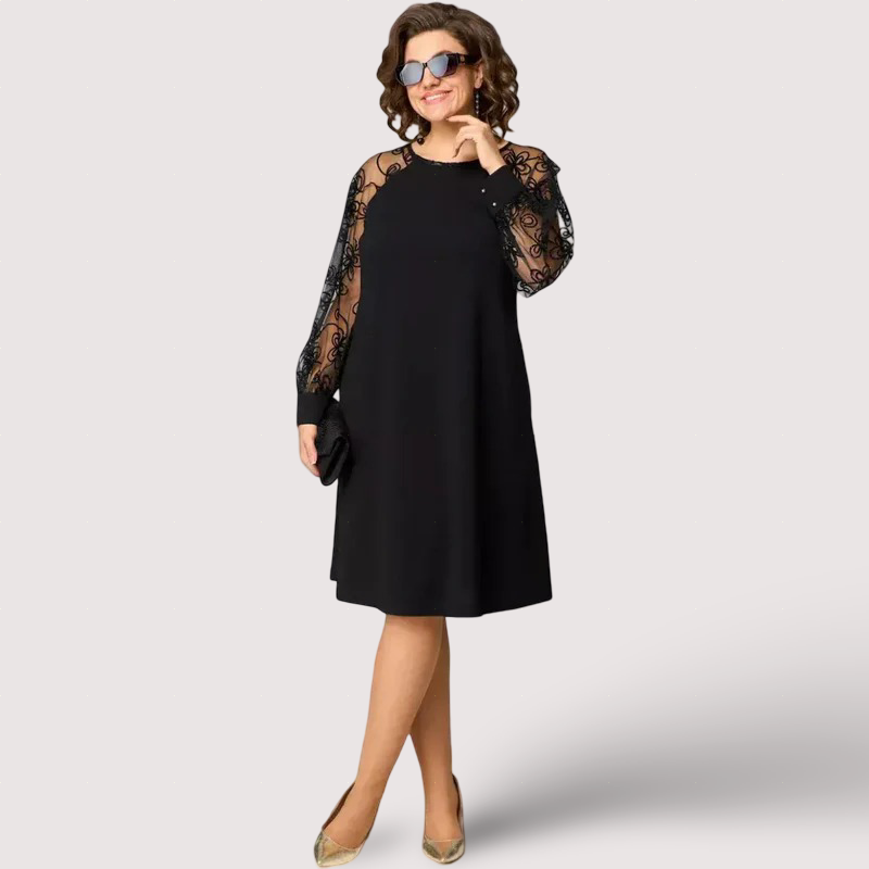 Elena - Élégantes robes noires à manches en dentelle