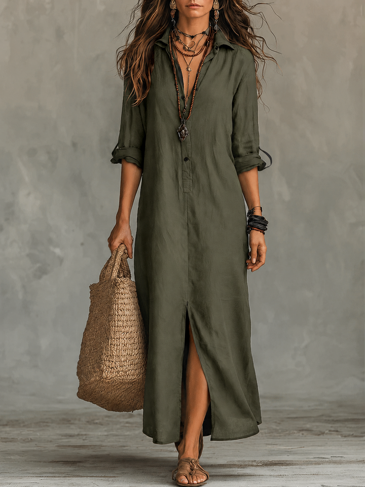 Robe longue bohème à boutons sur le devant noire