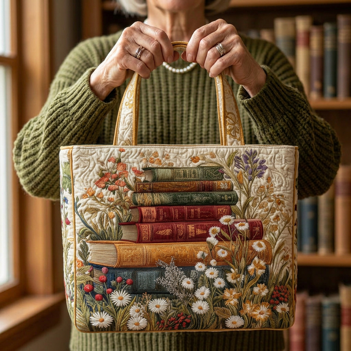 Eileen – Sac matelassé à motif de pile de livres brodés