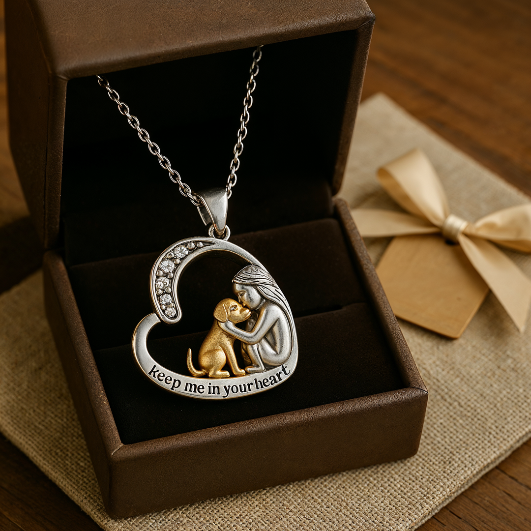 Collana in argento con cuore, cane e zirconi