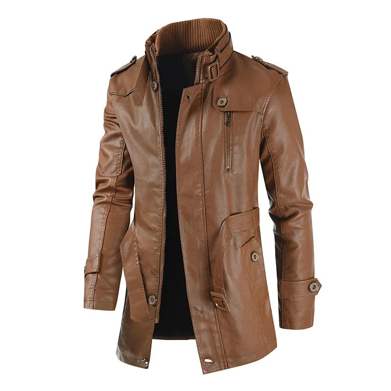 Élégante veste de biker longue en cuir