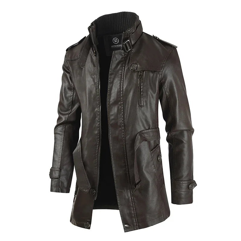 Élégante veste de biker longue en cuir