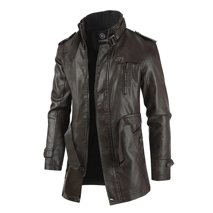 Élégante veste de biker longue en cuir