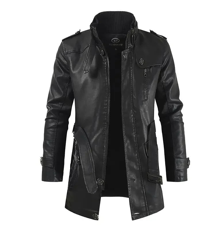 Élégante veste de biker longue en cuir
