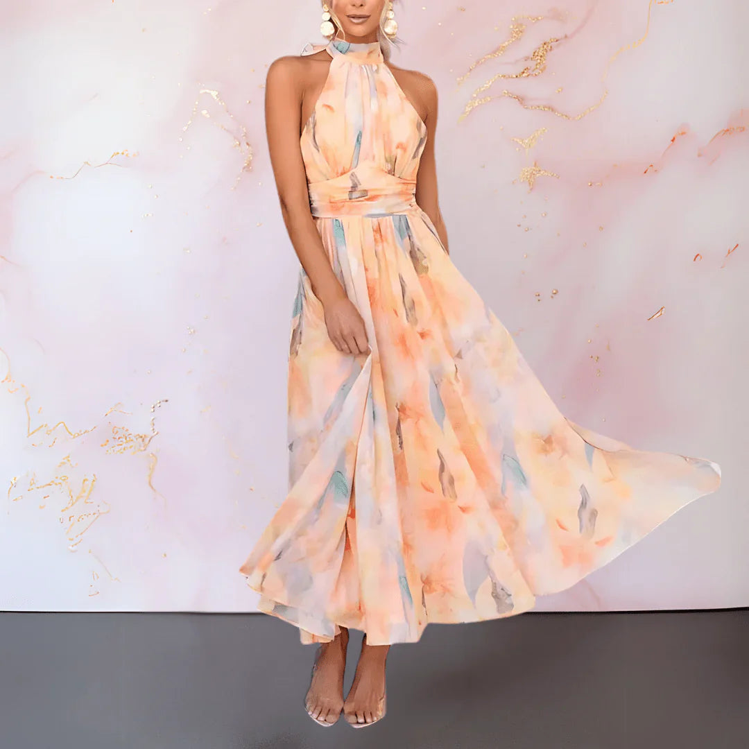 ESTHER | HALTERNECK WASSERFARBENDRUCKKLEID
