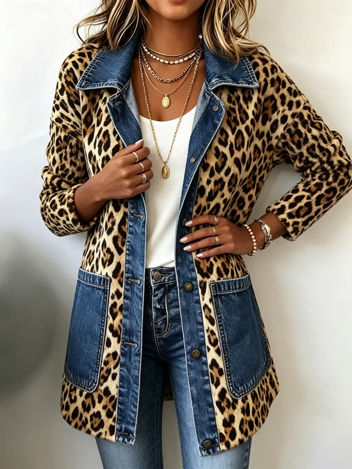 Lorena | Longue veste léopard en jean