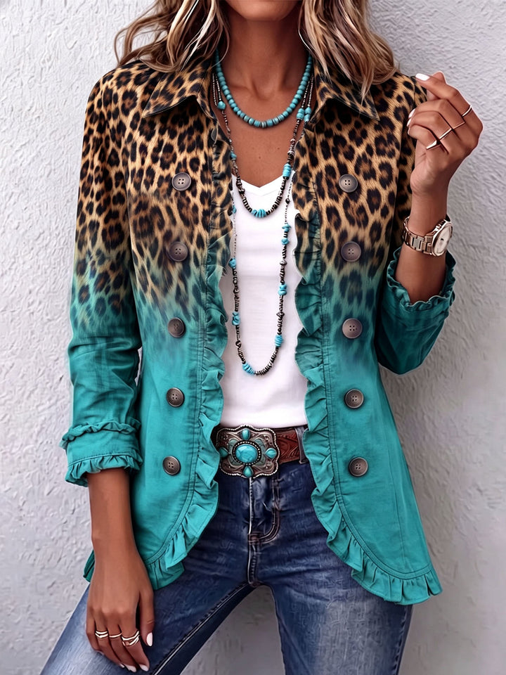 Mercedes | Giacca blazer con motivo leopardato e volant