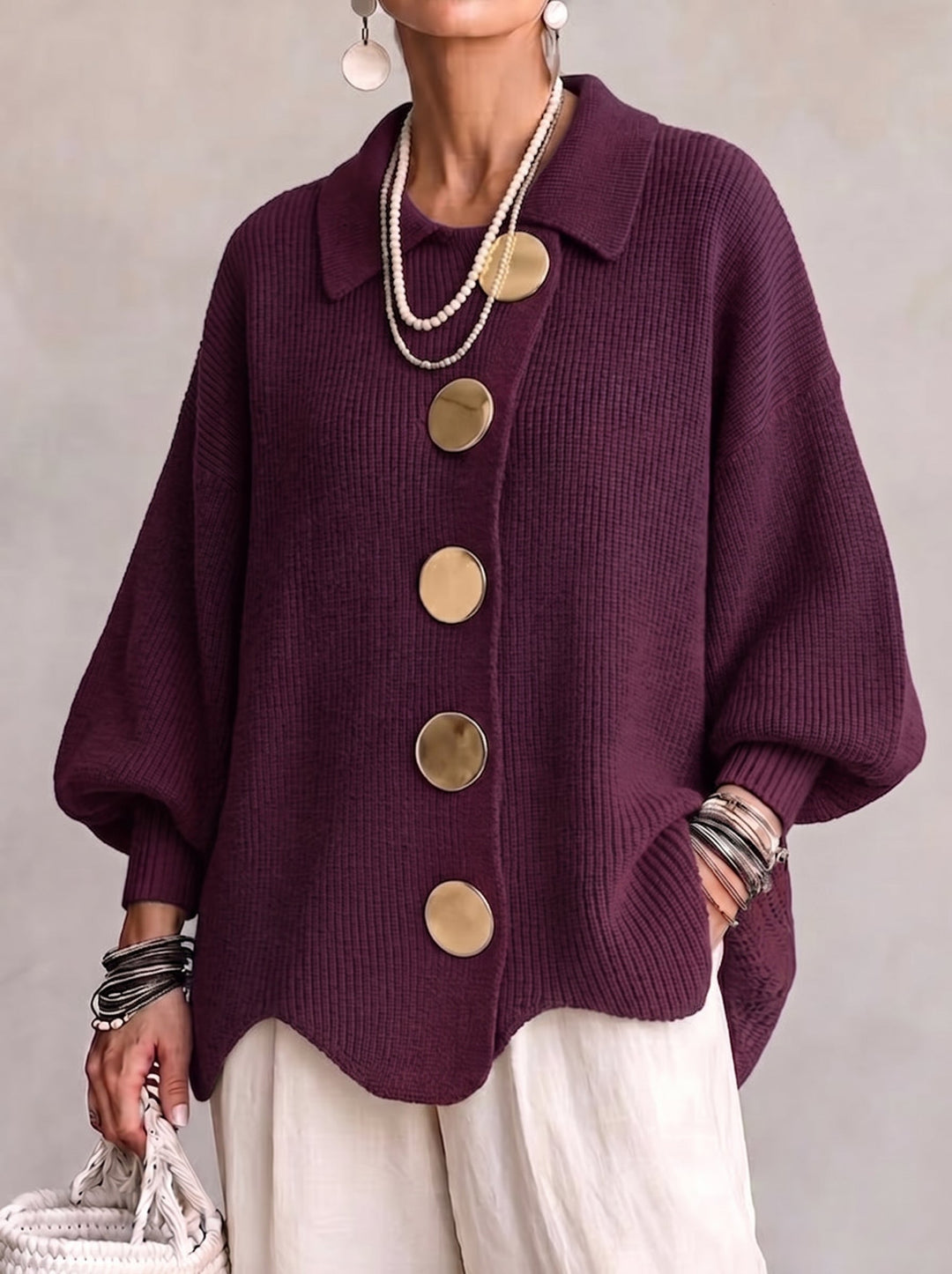 Karina - Cardigan oversize con colletto e bottoni