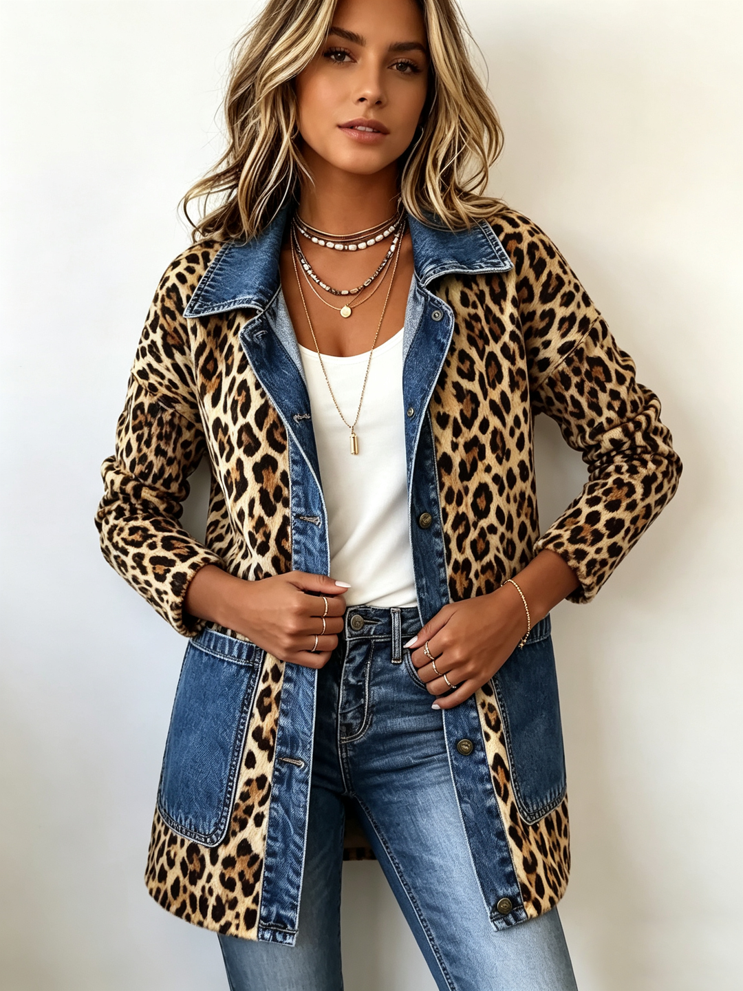 Lorena | Longue veste léopard en jean