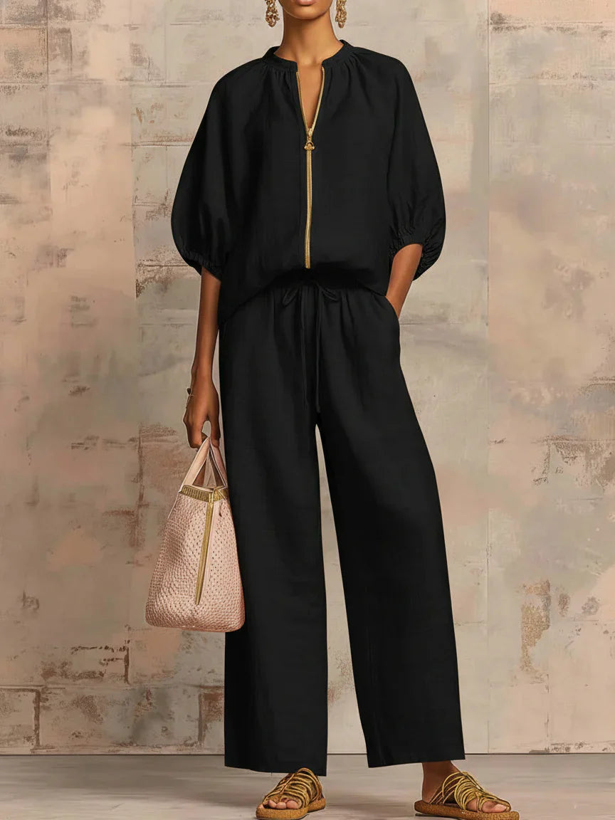 Alba | Ensemble deux pièces : Chemisier décontracté et pantalon large