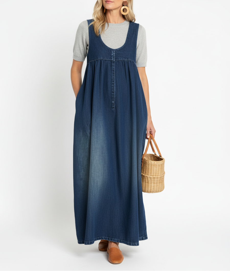 Karen | Vestito lungo in denim vintage con un morbido tocco di cotone