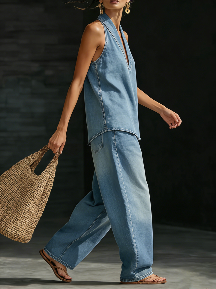 Lena | Ensemble deux pièces en jean minimaliste et confortable
