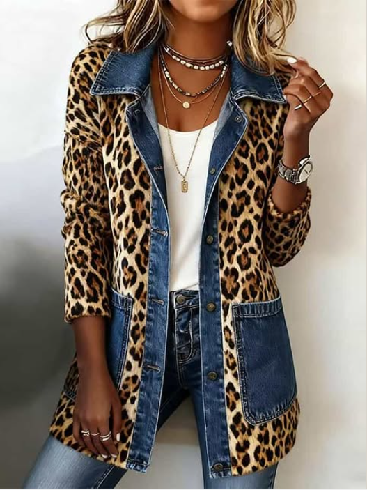 Lorena | Longue veste léopard en jean