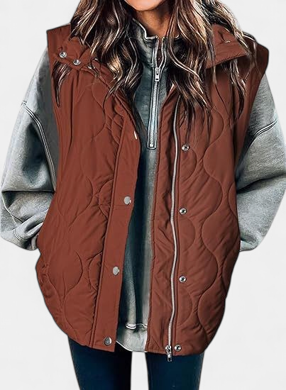 OLIVIA | Gilet matelassé décontracté et oversize pour femme avec col montant