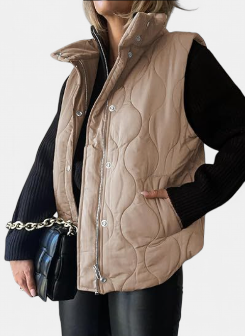 OLIVIA | Gilet matelassé décontracté et oversize pour femme avec col montant