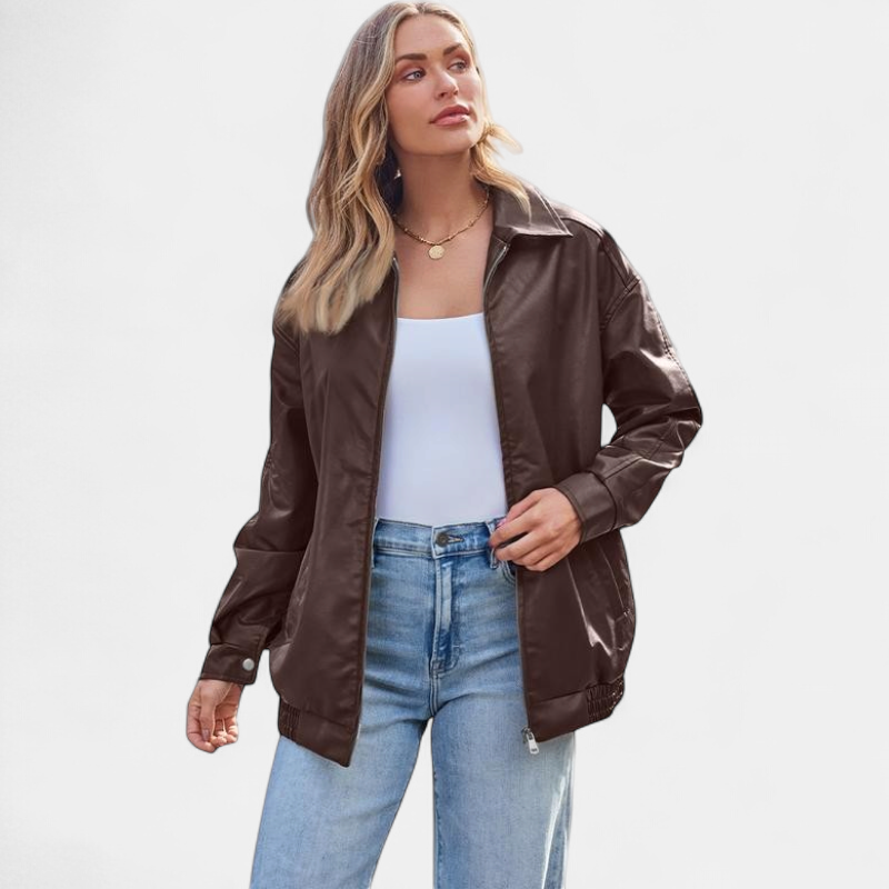 KENDRA | Veste de moto oversize pour femme en similicuir suédé